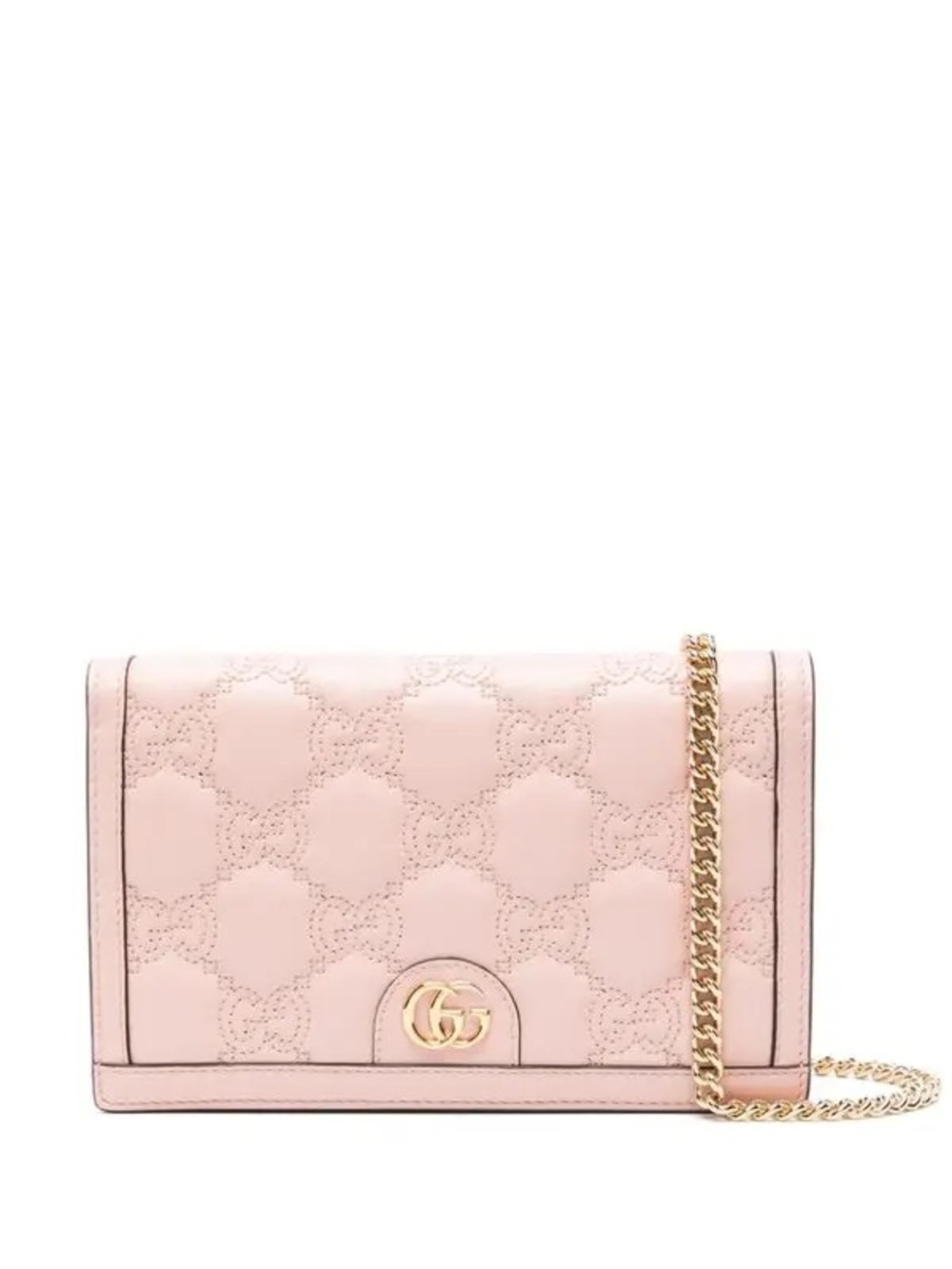 GUCCI Gg Matelassé Chain Wallet - Light Pink